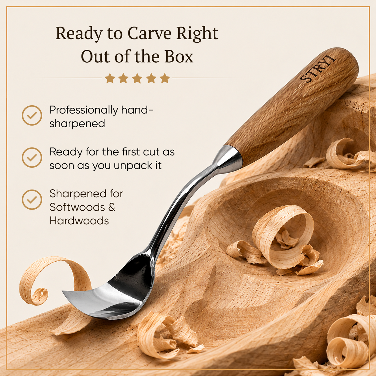 Scoop Chisel, Sweep #5, Deep Carving Large Gouge Profi — for Relief and Bowl Carving, Spoon Knife Making