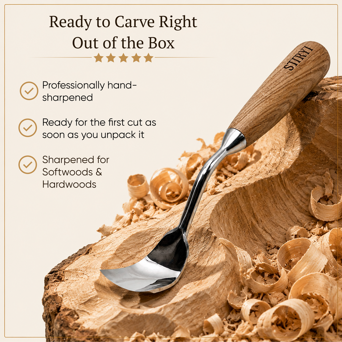 Scoop Chisel, Sweep #5, Deep Carving Large Gouge Profi — for Relief and Bowl Carving, Spoon Knife Making