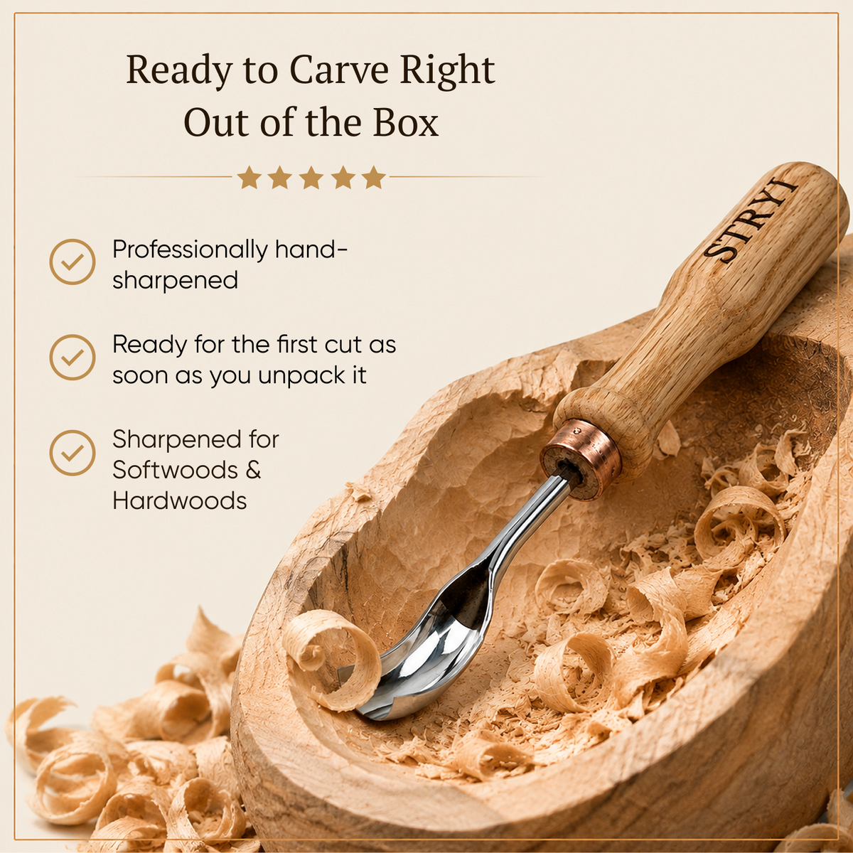 Curved Wood Chisel, Sweep #9, Short Bent Gouge — for Relief and Bowl Carving, Spoon Knife Making