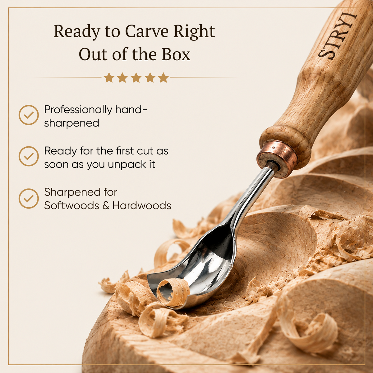 Curved Wood Chisel, Sweep #9, Short Bent Gouge — for Relief and Bowl Carving, Spoon Knife Making