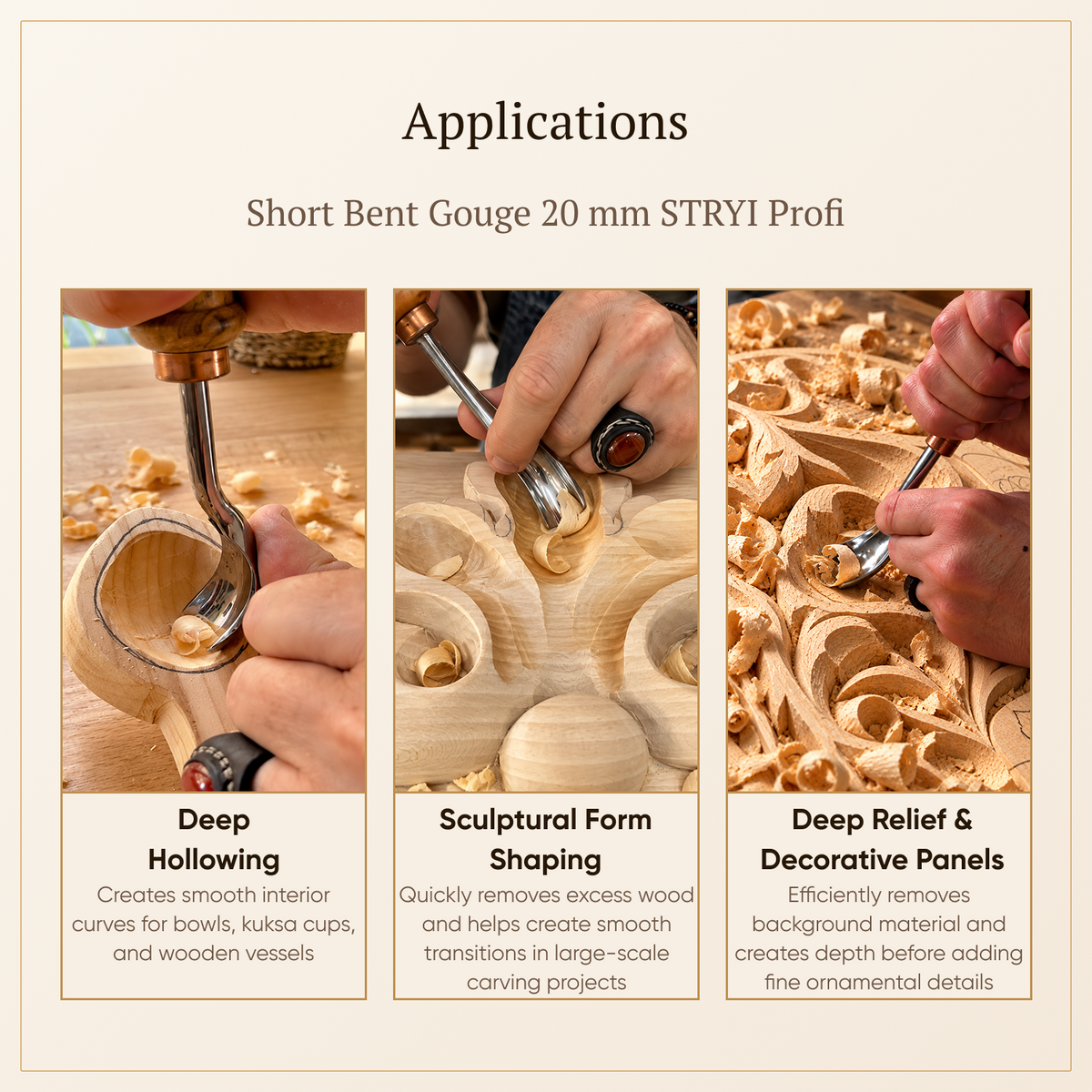 Curved Wood Chisel, Sweep #9, Short Bent Gouge — for Relief and Bowl Carving, Spoon Knife Making