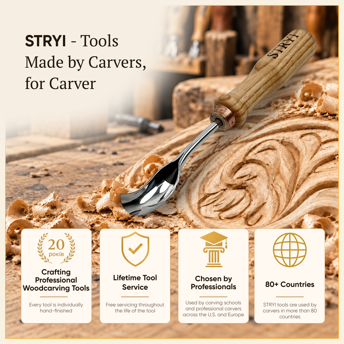 Curved Wood Chisel, Sweep #9, Short Bent Gouge — for Relief and Bowl Carving, Spoon Knife Making