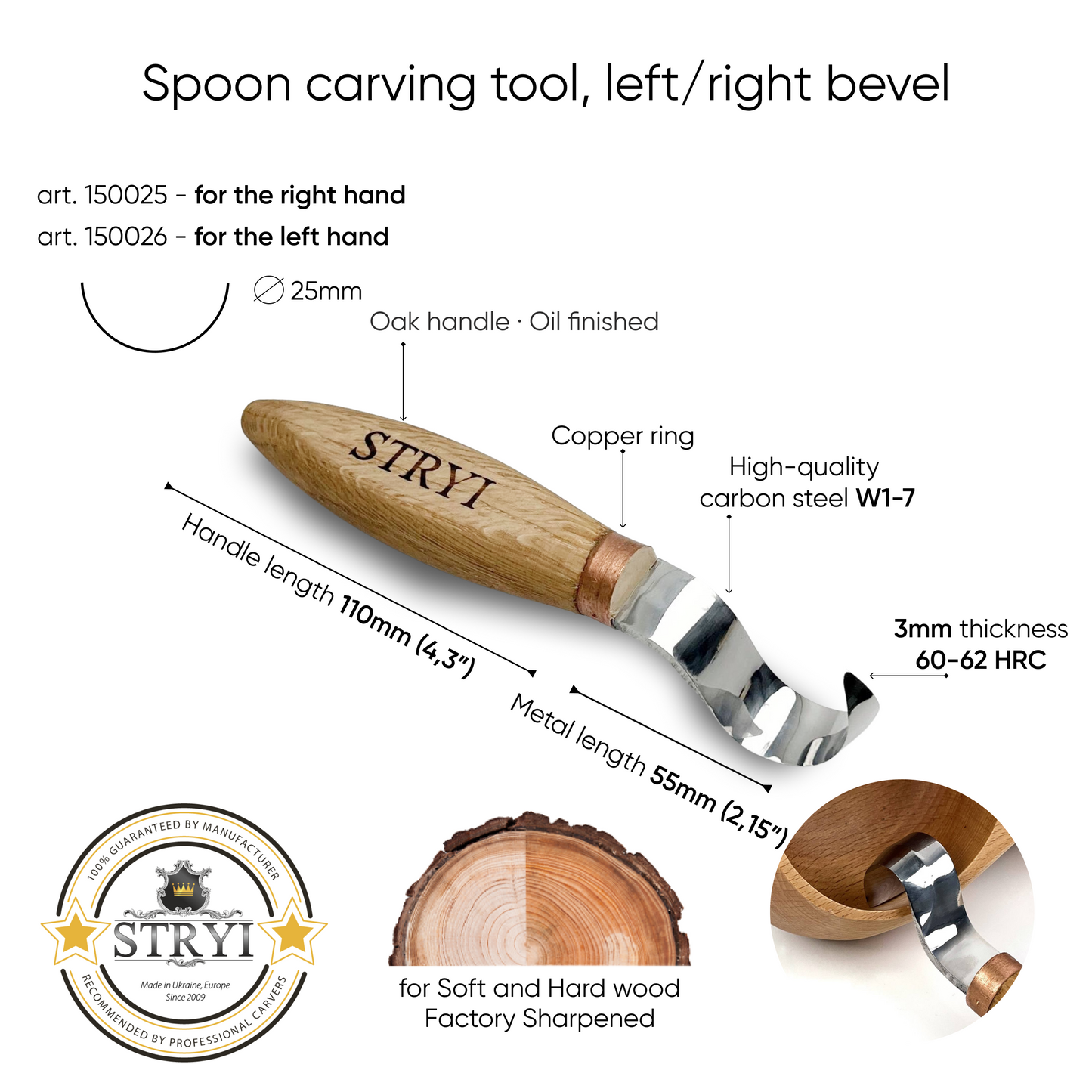 Spoon Carving: The STRYI Profi 25mm Pointed Hook Knife Set (Left&Right)