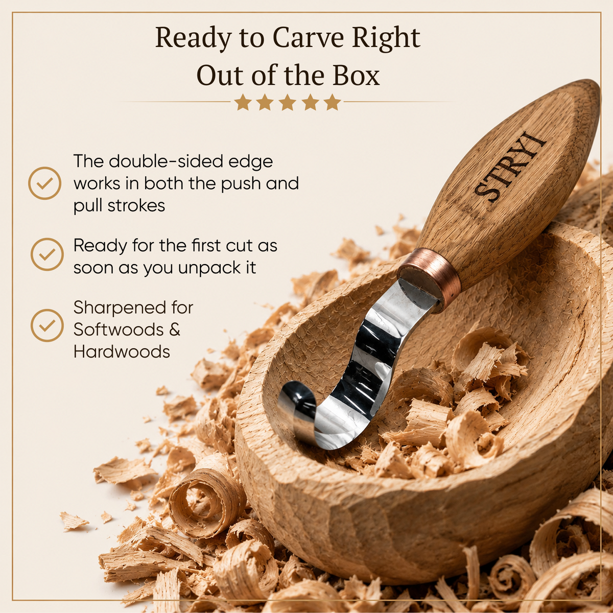 Double Bevel Hook Knife, 35mm STRYI Profi — for Spoon and Bowl Carving