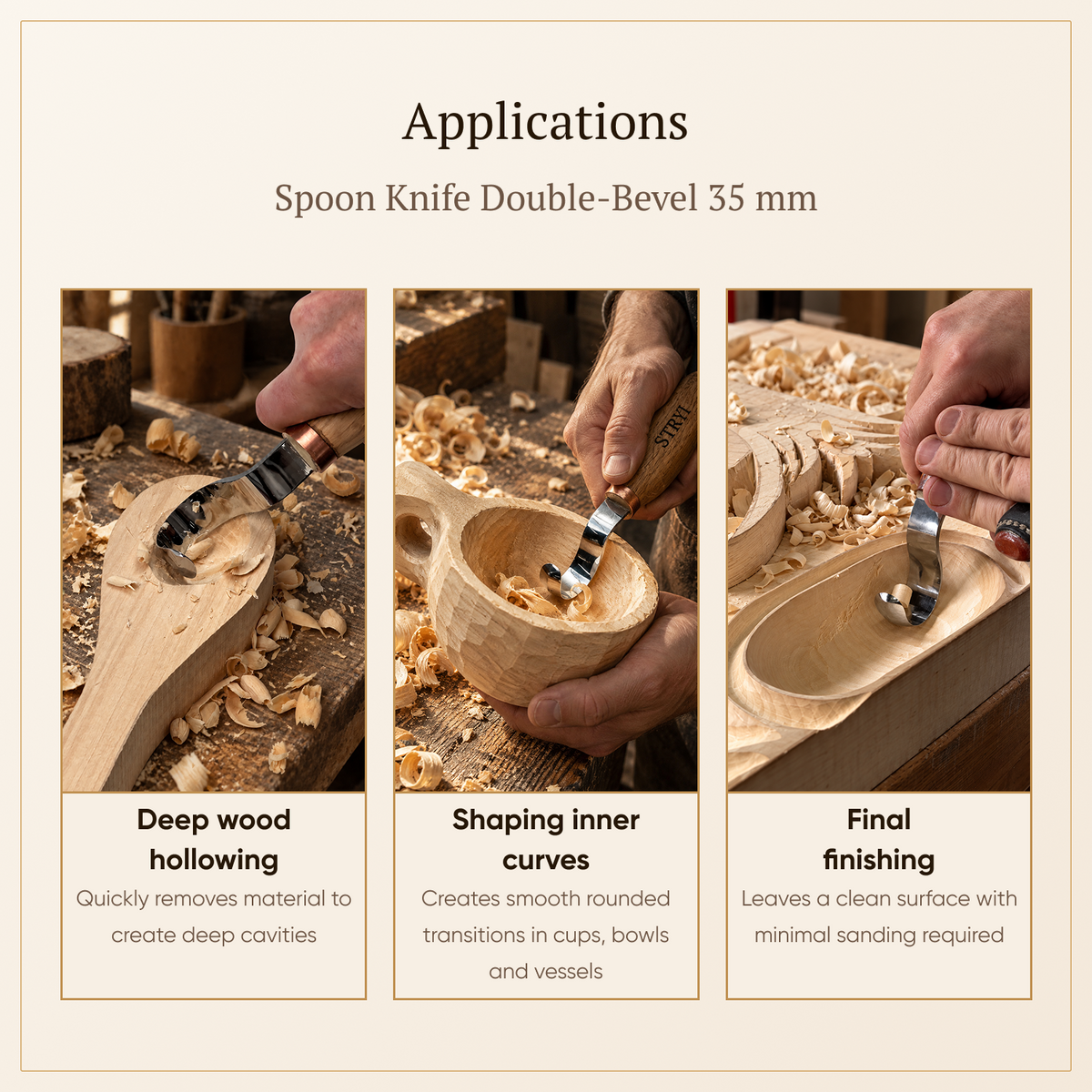 Double Bevel Hook Knife, 35mm STRYI Profi — for Spoon and Bowl Carving