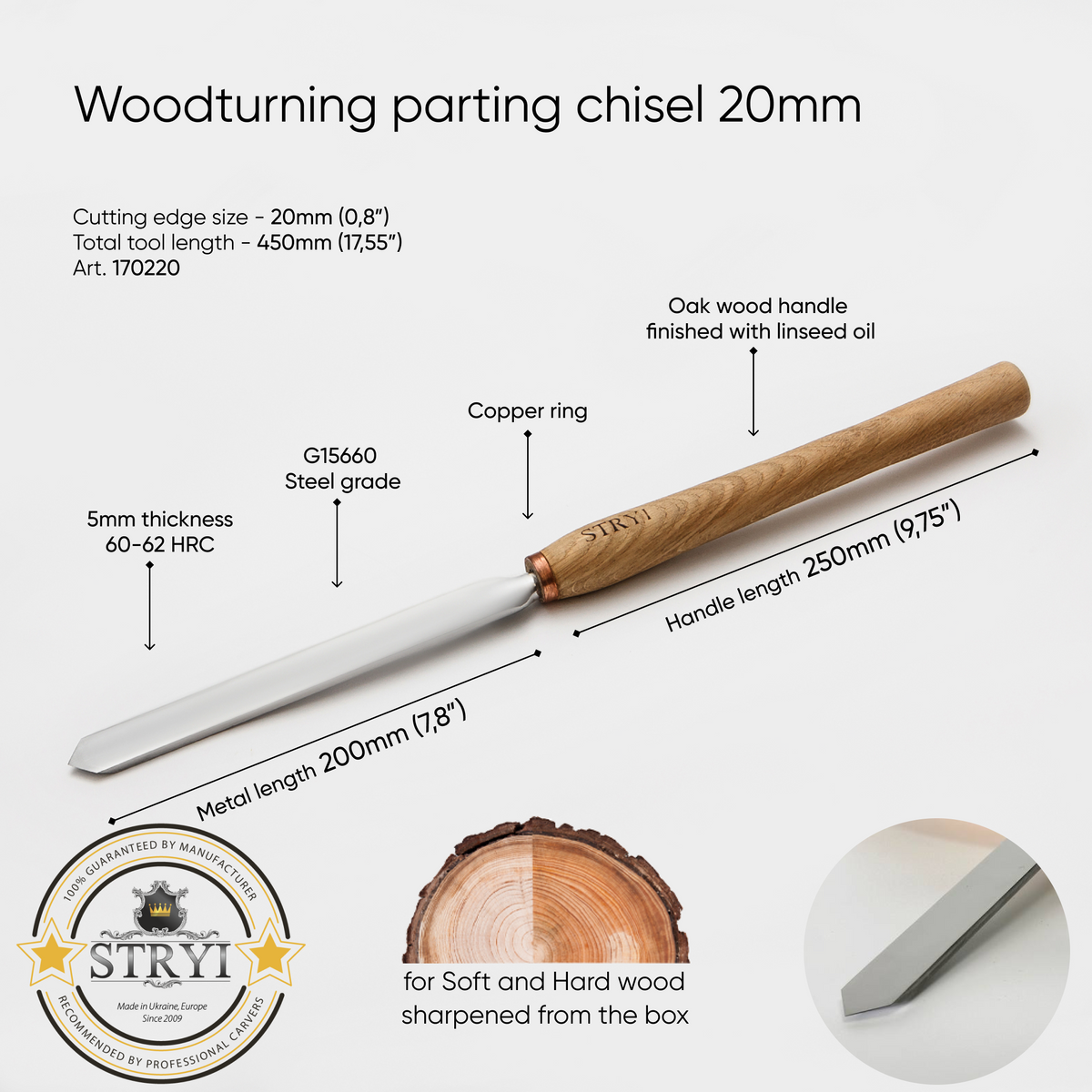 Parting tool 20mm, Wood turning tool STRYI Profi