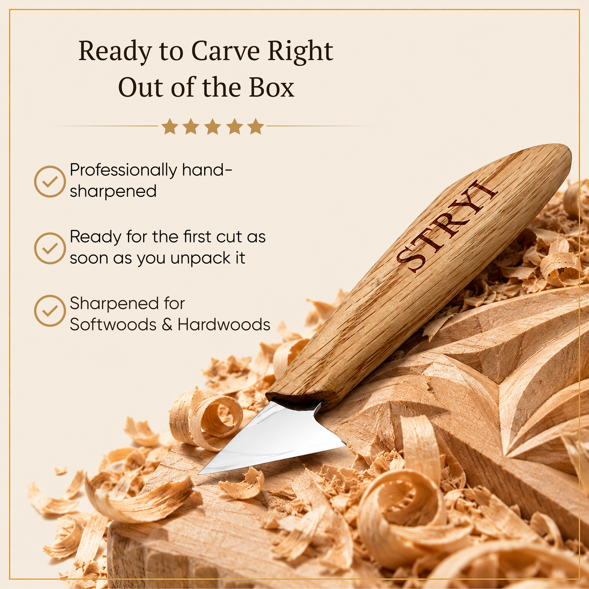 Wood Carving Knife, 35mm Blade, Relief Knife STRYI Profi — for Woodcarving