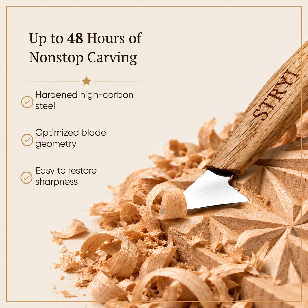 Wood Carving Knife, 35mm Blade, Relief Knife STRYI Profi — for Woodcarving