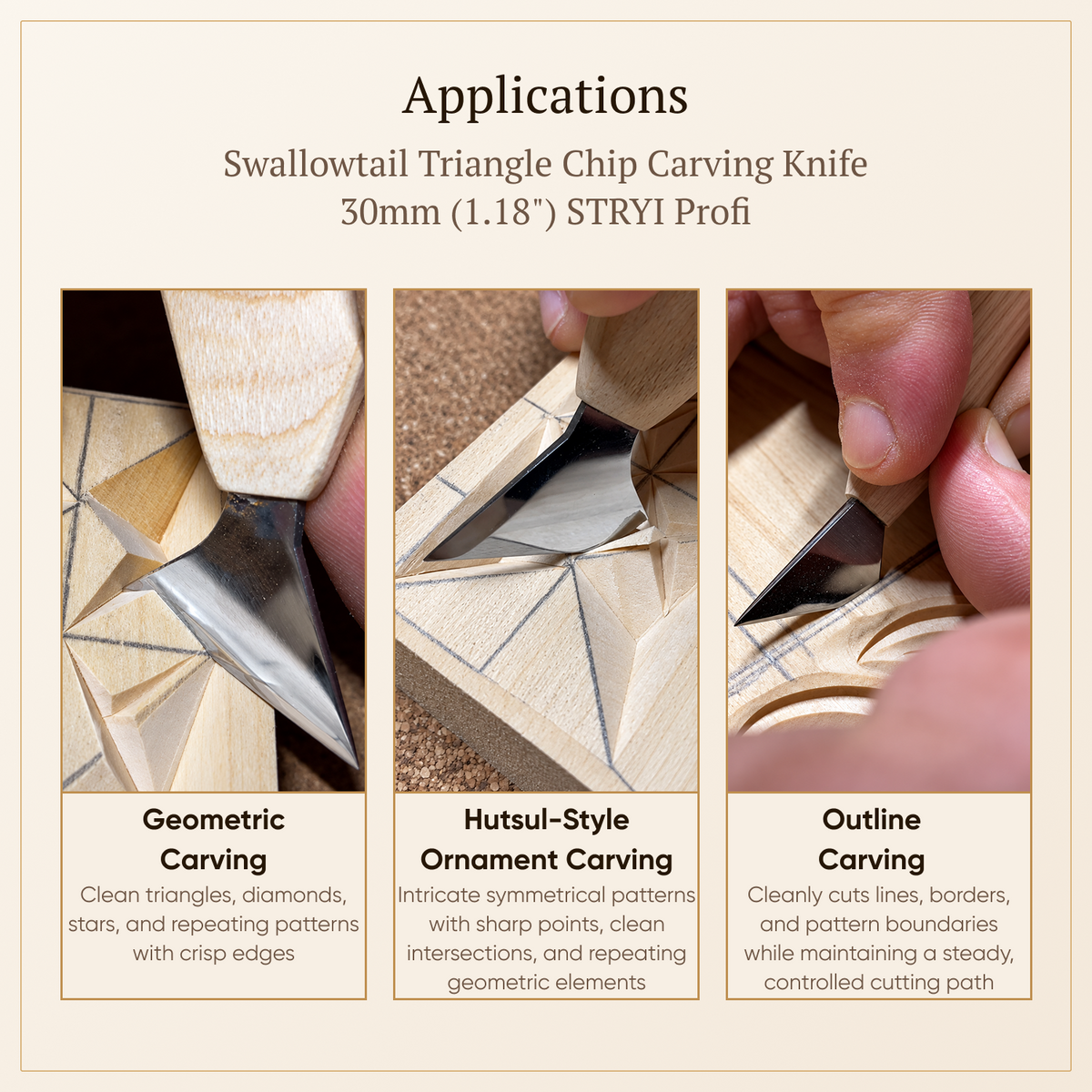 Chip Carving Knife 1.2" (30mm) STRYI AY for Geometric Patterns