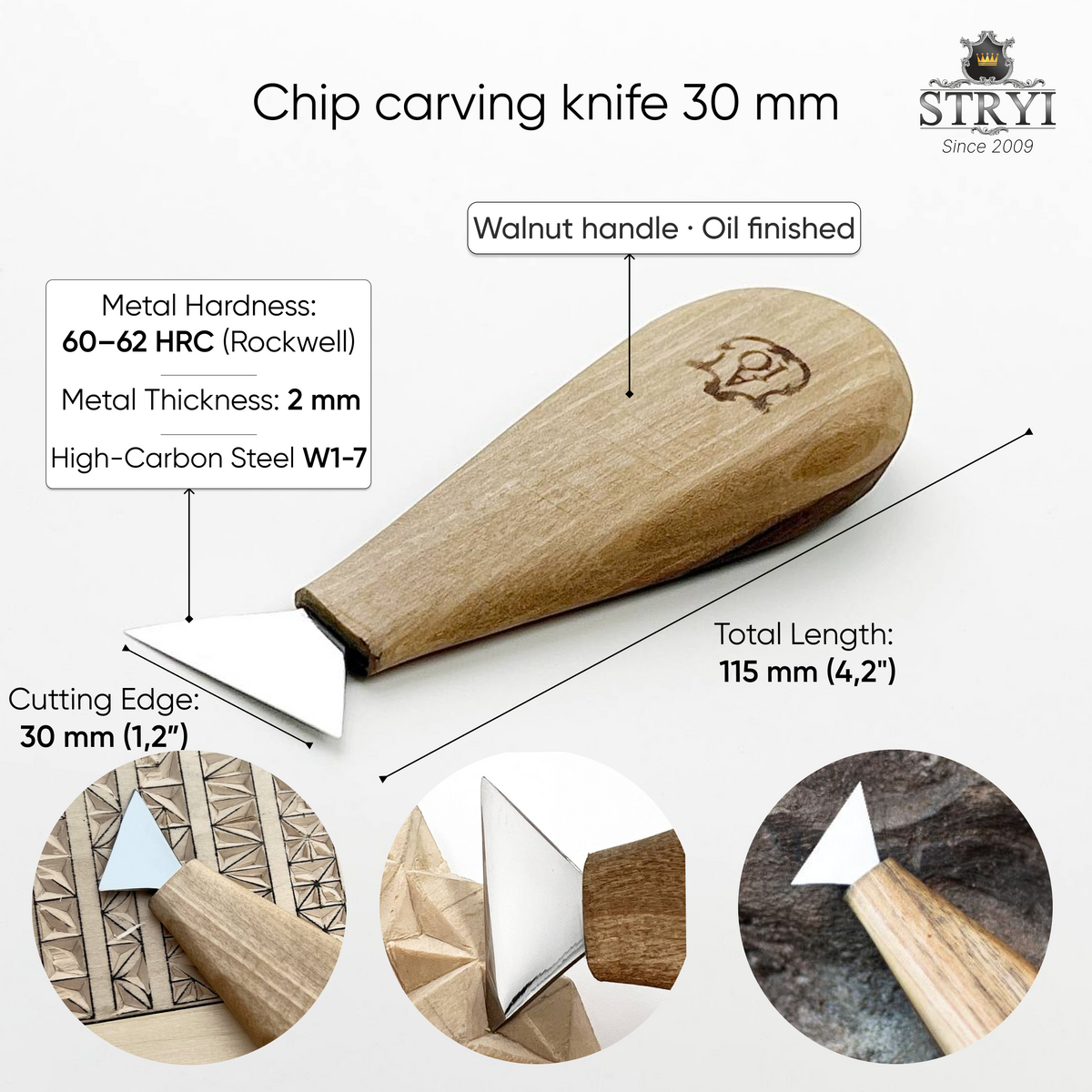 Chip Carving Knife 1.2" (30mm) STRYI AY for Geometric Patterns
