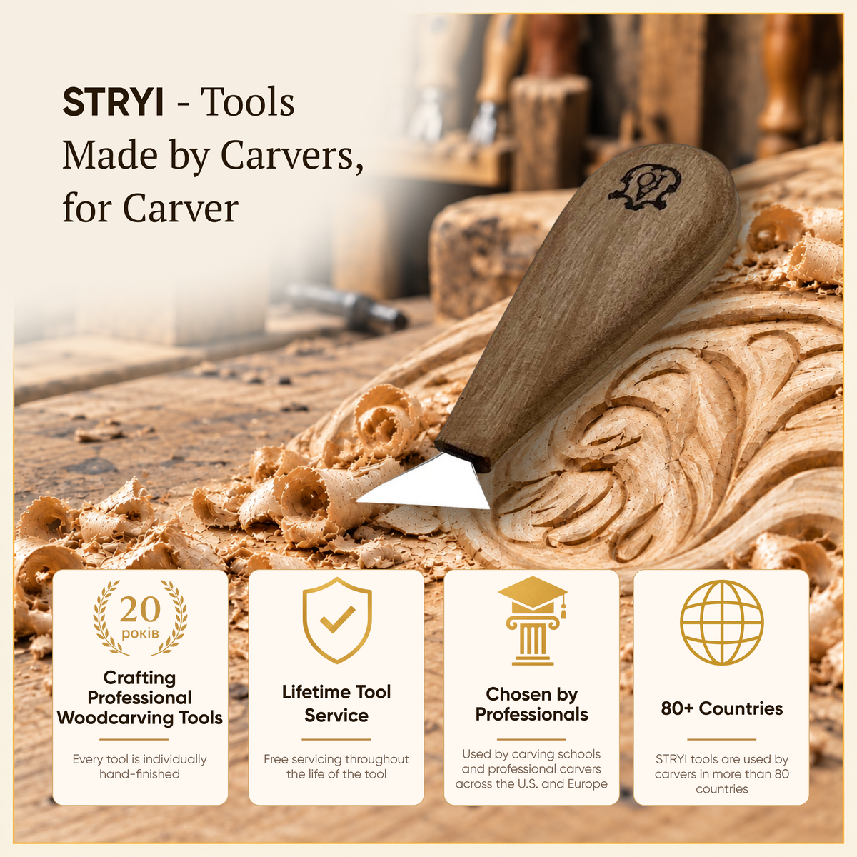 Chip Carving Knife 1.2" (30mm) STRYI AY for Geometric Patterns