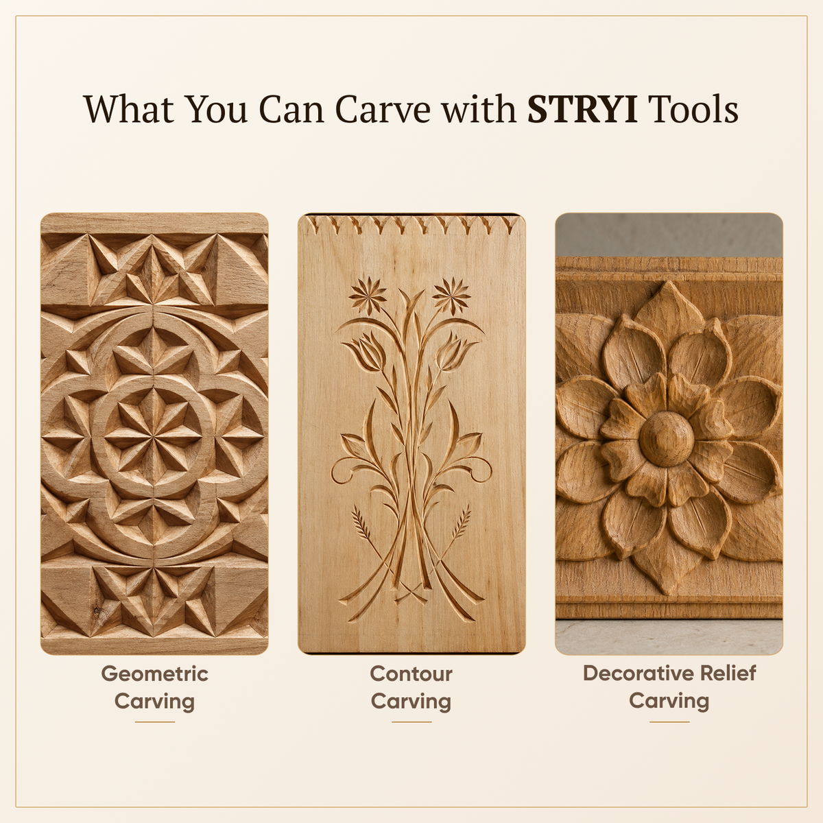4-Piece Chip Carving Set for starter | Geometric patterns