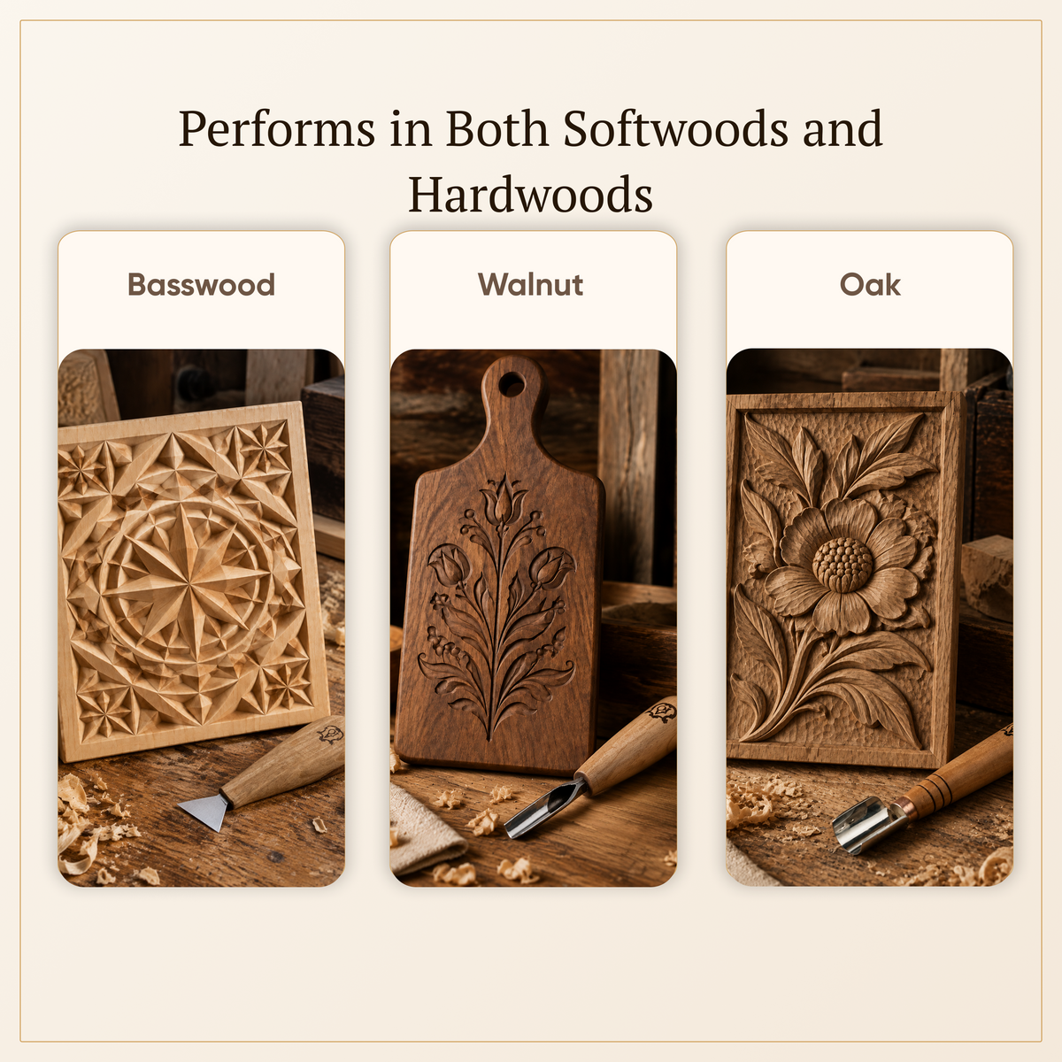 4-Piece Chip Carving Set for starter | Geometric patterns
