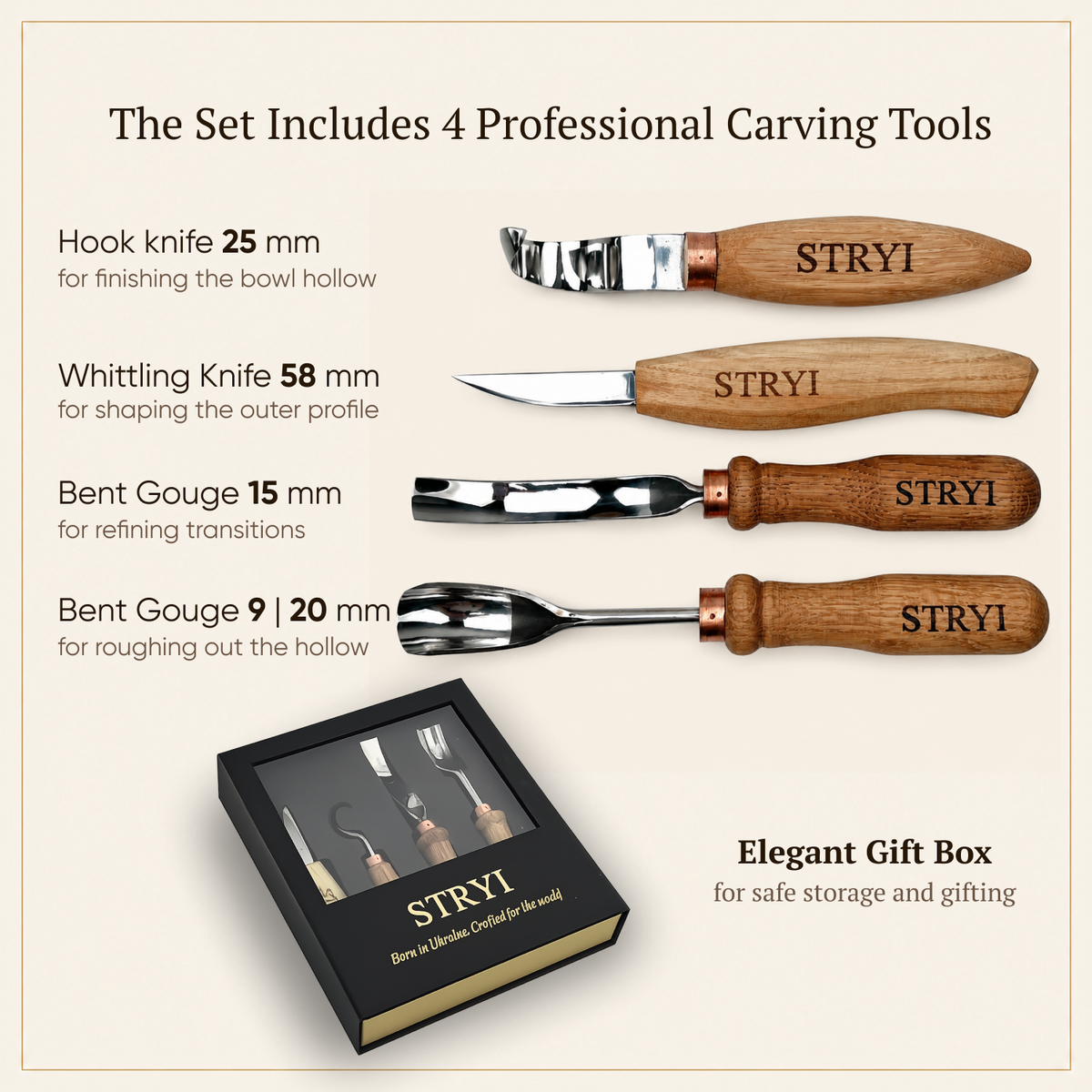 Bowl & Kuksa Carving Set 4-piece All-in-one Carving Kit in Gift box