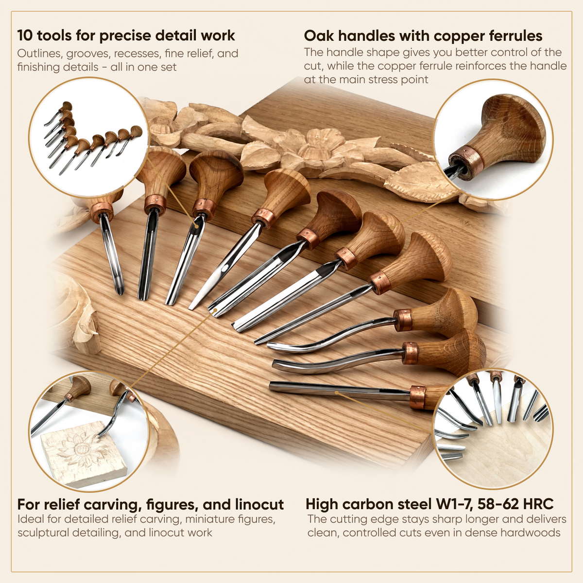 Carver’s Precision: Detailed Palm Carving and Graver Set
