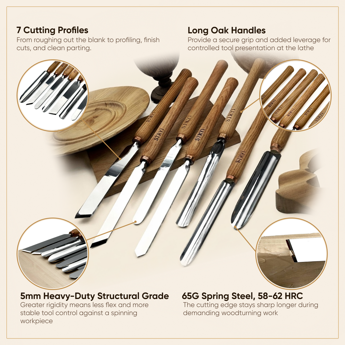 7-Piece STRYI Profi Woodturning Set, Woodworking Toolkit