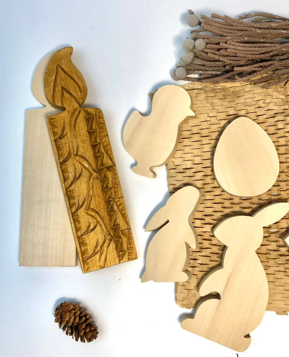 Blanks' set for handmade Easter decor, carving Easter decor items, blanks for creativity, making wooden toys