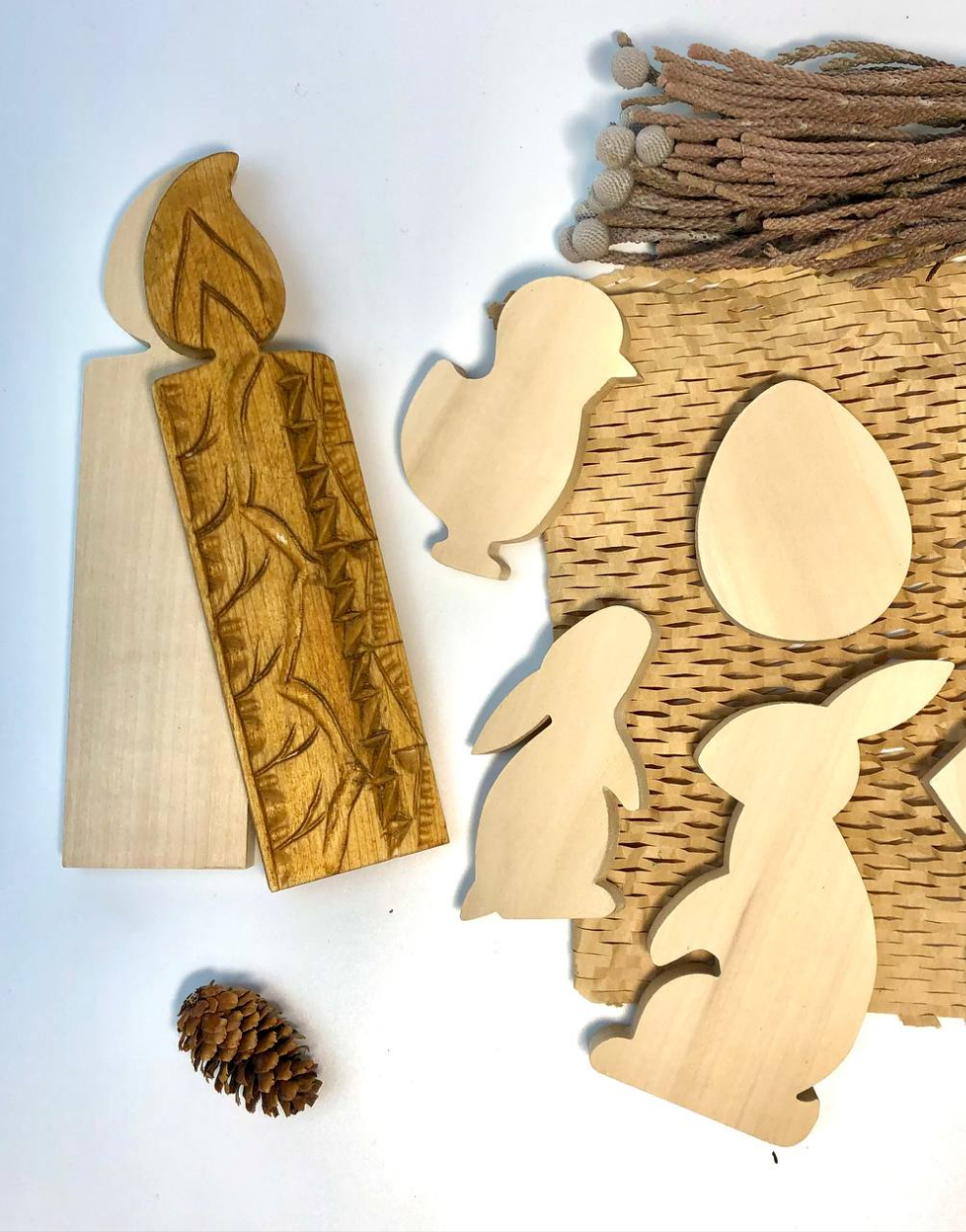 Blanks' set for handmade Easter decor, carving Easter decor items, blanks for creativity, making wooden toys