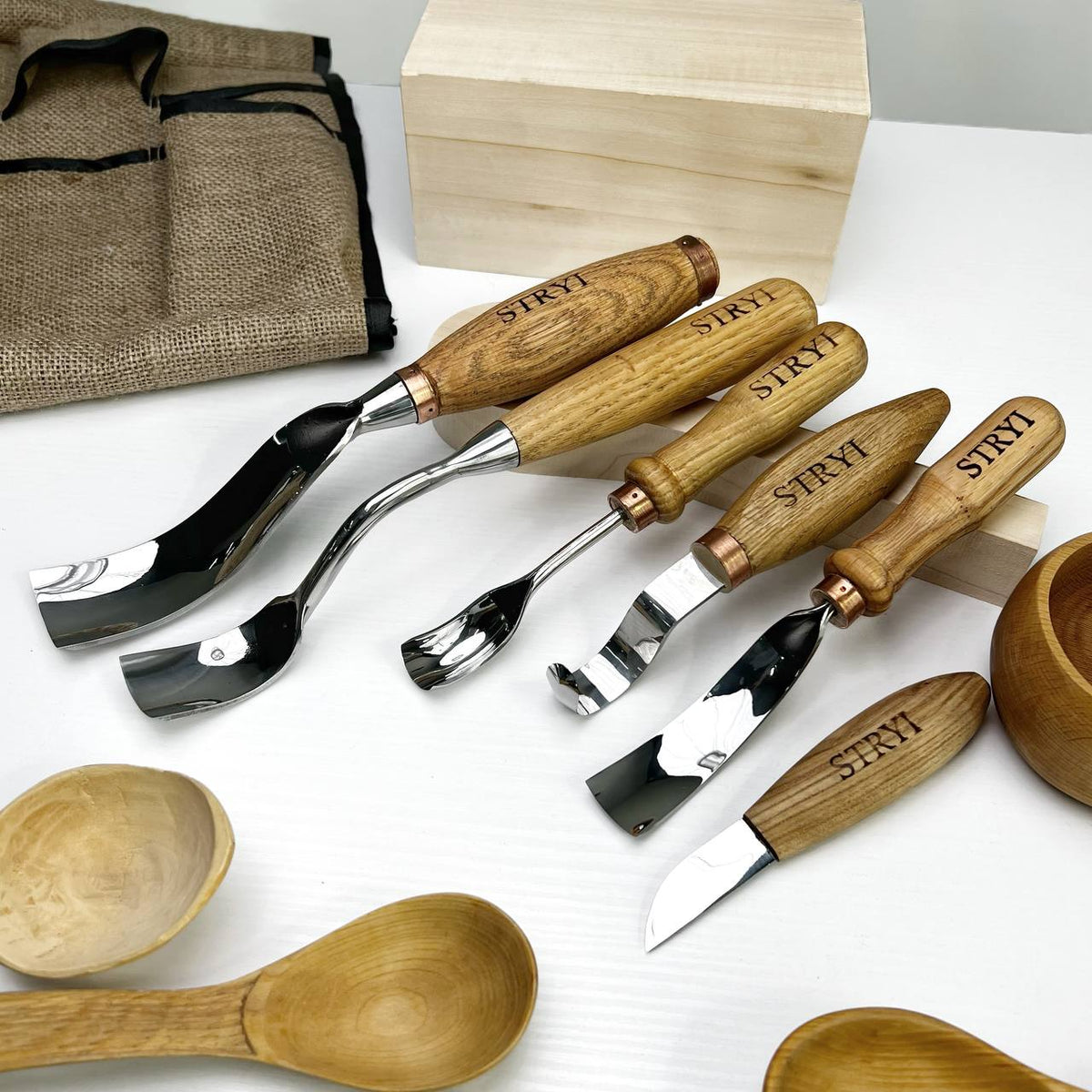 Bowl carving kit 6 pcs STRYI Profi, Bowl Gouges set, Spoon carving tools