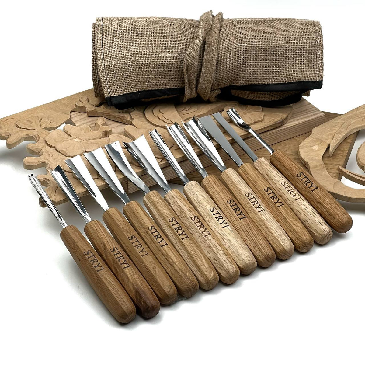Wood carving tools set for relief carving 12pcs STRYI Profi, Gouges set, Chisels set, Gift for carver