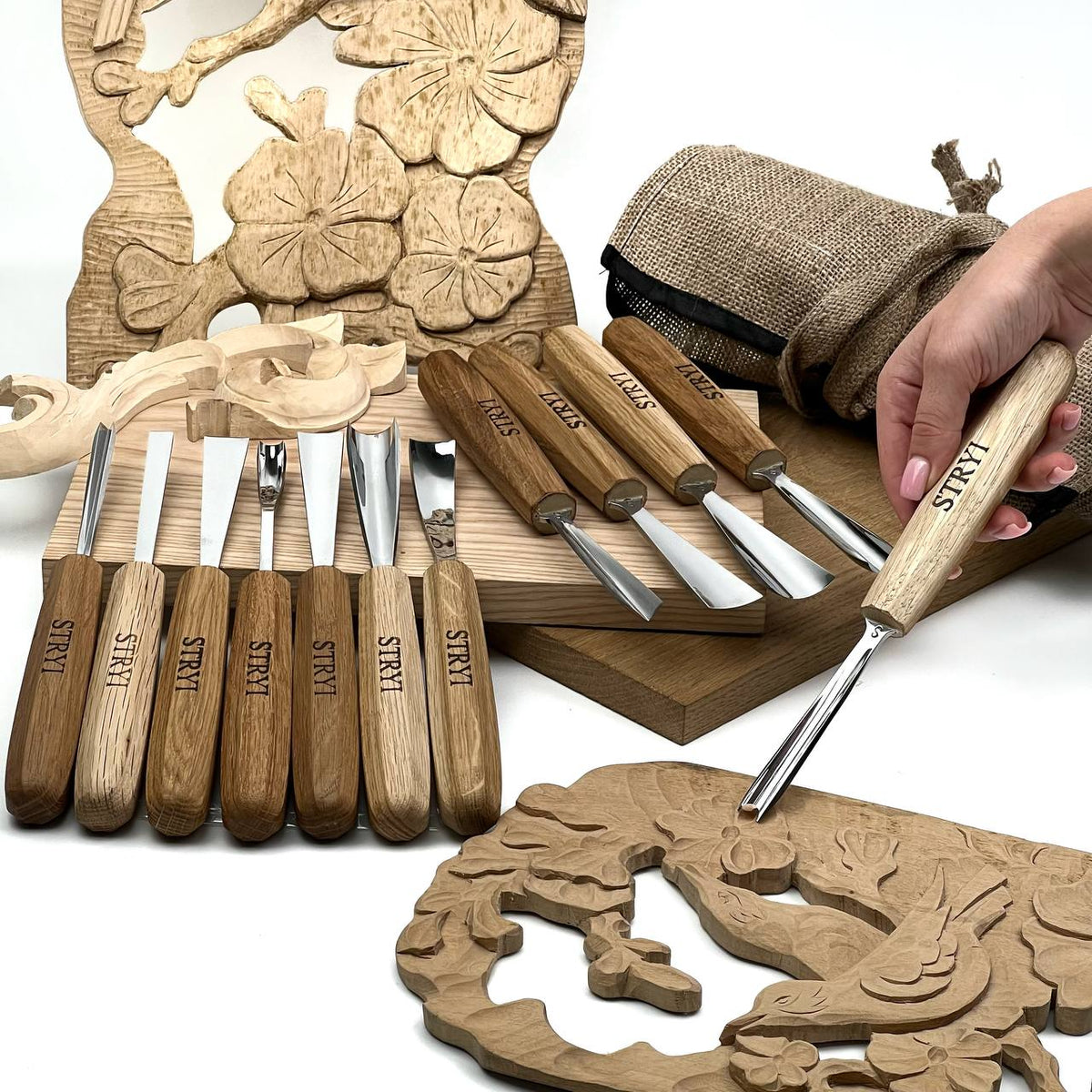 Wood carving tools set for relief carving 12pcs STRYI Profi, Gouges set, Chisels set, Gift for carver