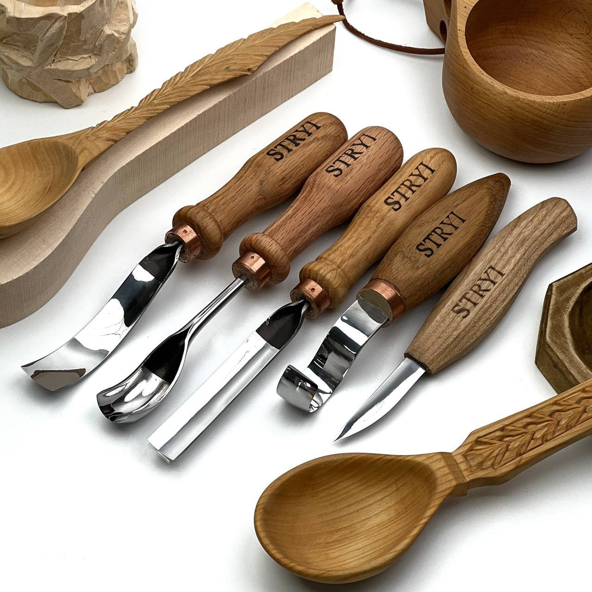 Spoon Carving Kit, 5-Piece, STRYI Profi — for Kuksa and Bowl Carving