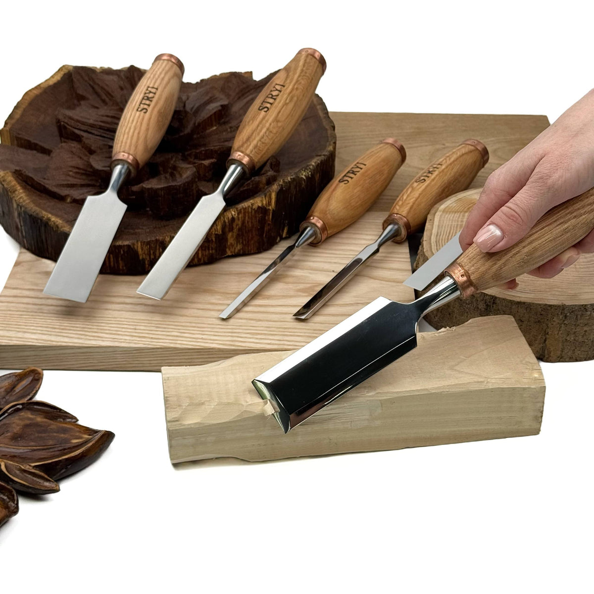 Wood Carving Chisel Set, Professional 6-Piece Heavy-Duty Straight Chisels | STRYI Profi