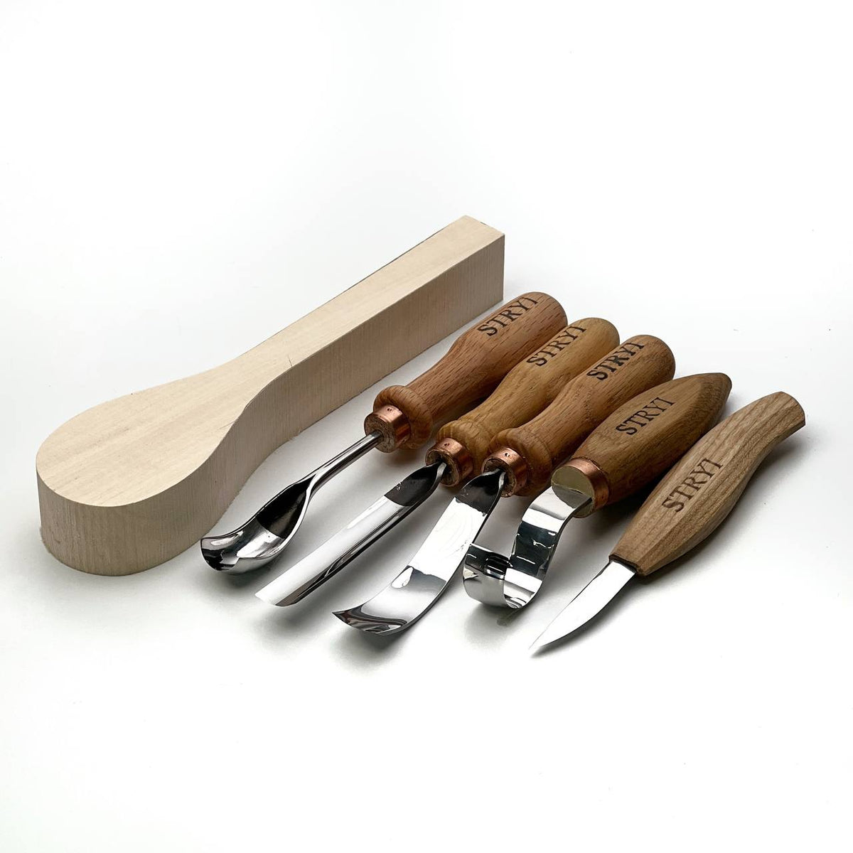 Spoon Carving Kit, 5-Piece, STRYI Profi — for Kuksa and Bowl Carving