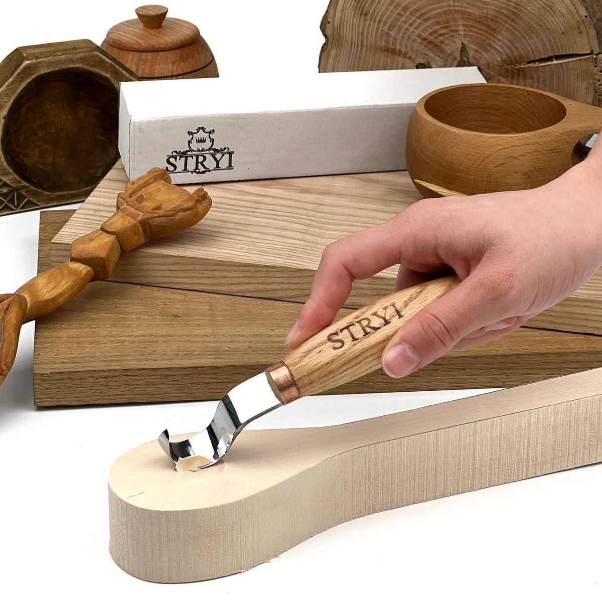 Hook Knife Wood Carving, 25mm, Hand Forged STRYI Profi — for Spoon, Bowl and Kuksa Carving