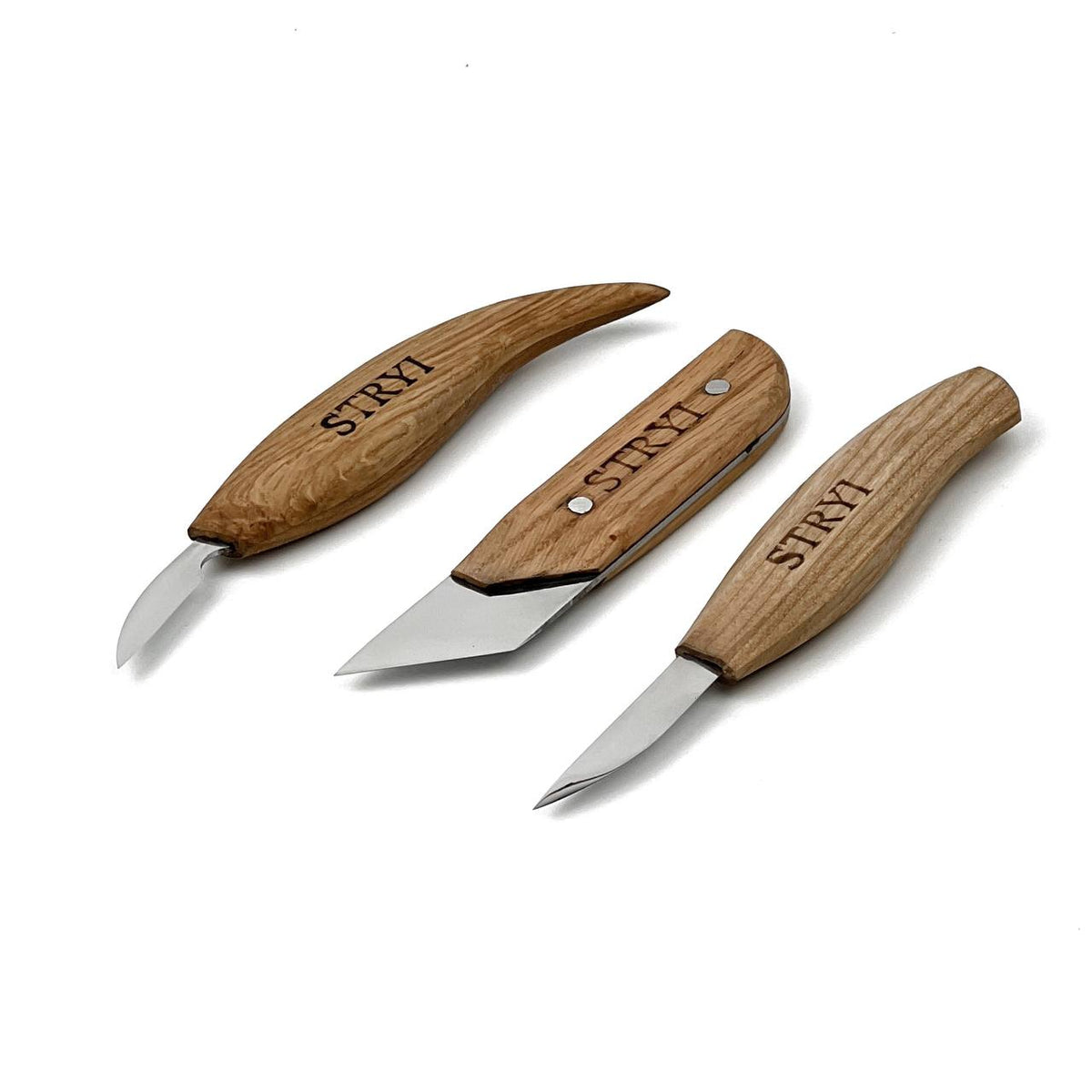 Wood Carving Knives set of 3pcs STRYI Profi in Wooden Storage Box