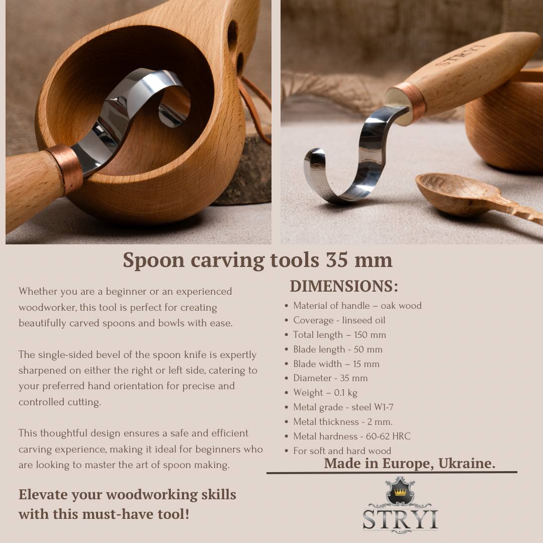 STRYI Profi 1.4 in (35mm) Double-Sided Hook Knife for Spoon Carving