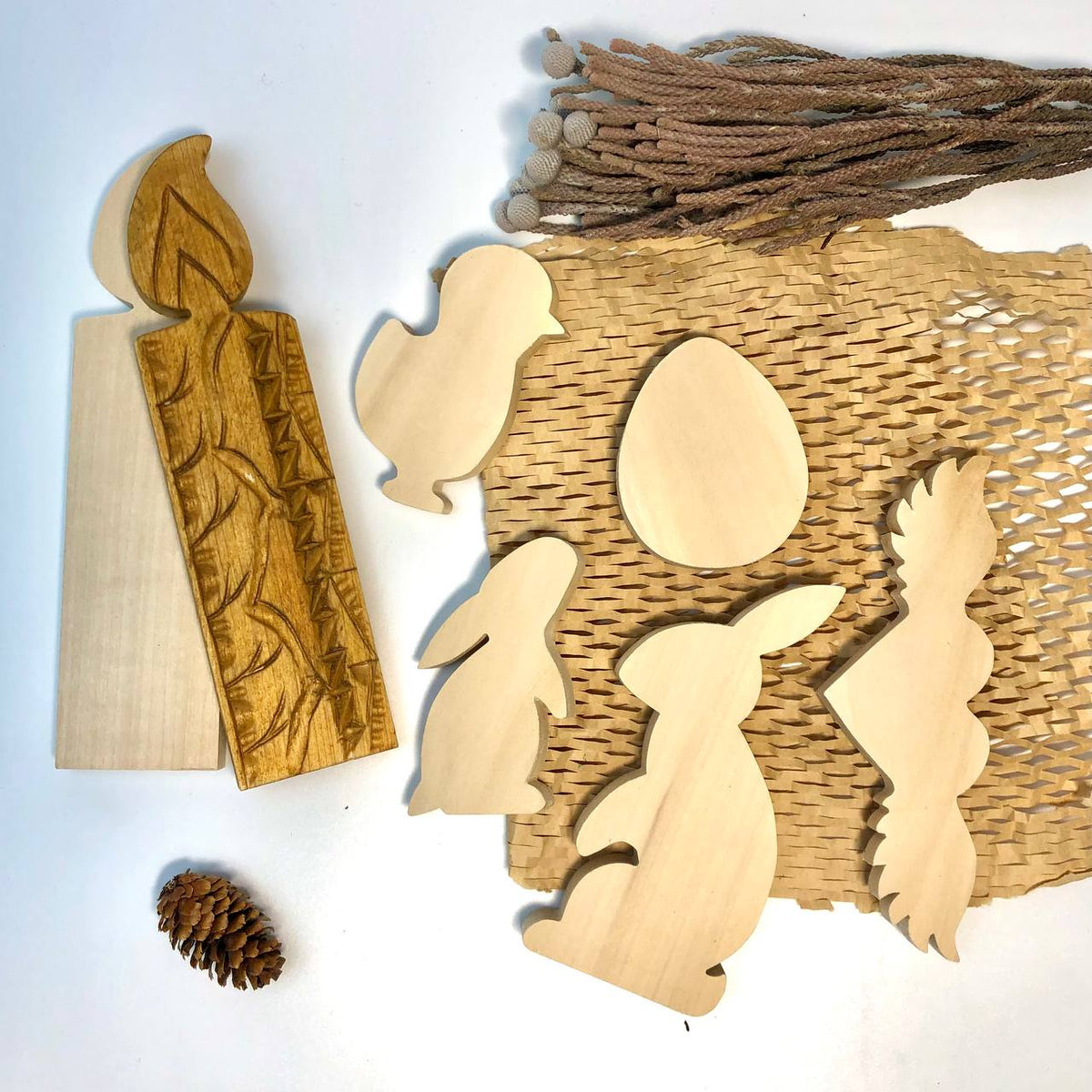 Blanks' set for handmade Easter decor, carving Easter decor items, blanks for creativity, making wooden toys