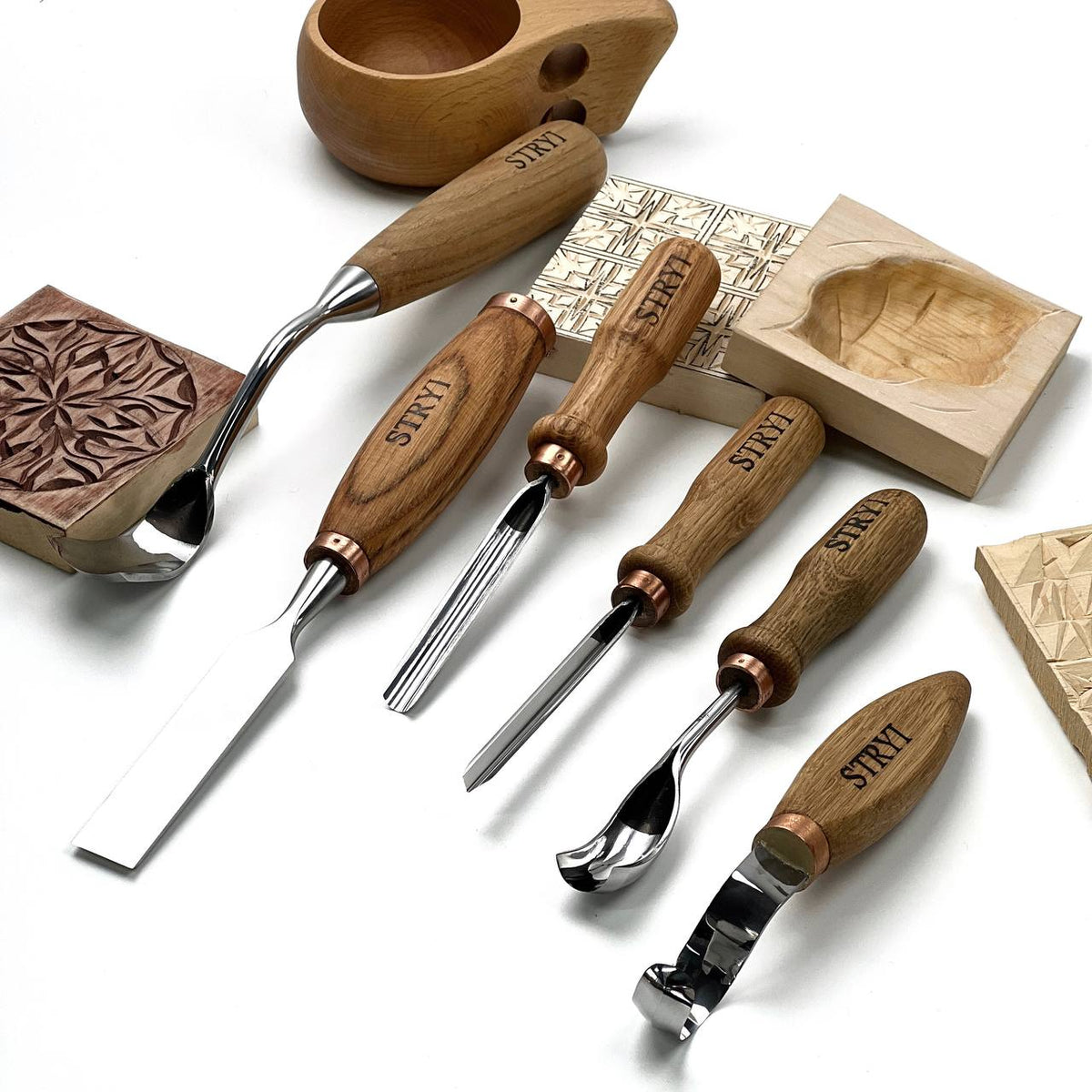 Wood Carving Kit 7 pcs, Chisels and Gouges STRYI Profi, Versatile Carving Set