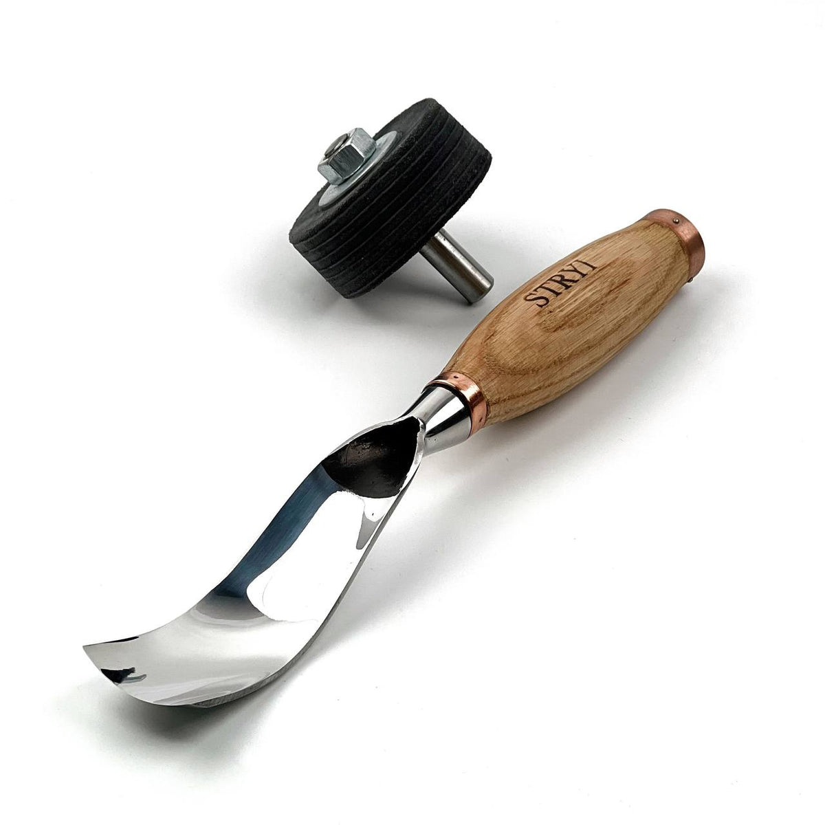Large Chisel, Sweep #7 Bent, Heavy-Duty Gouge STRYI Profi — for Wood Sculpting, Bowl Carving