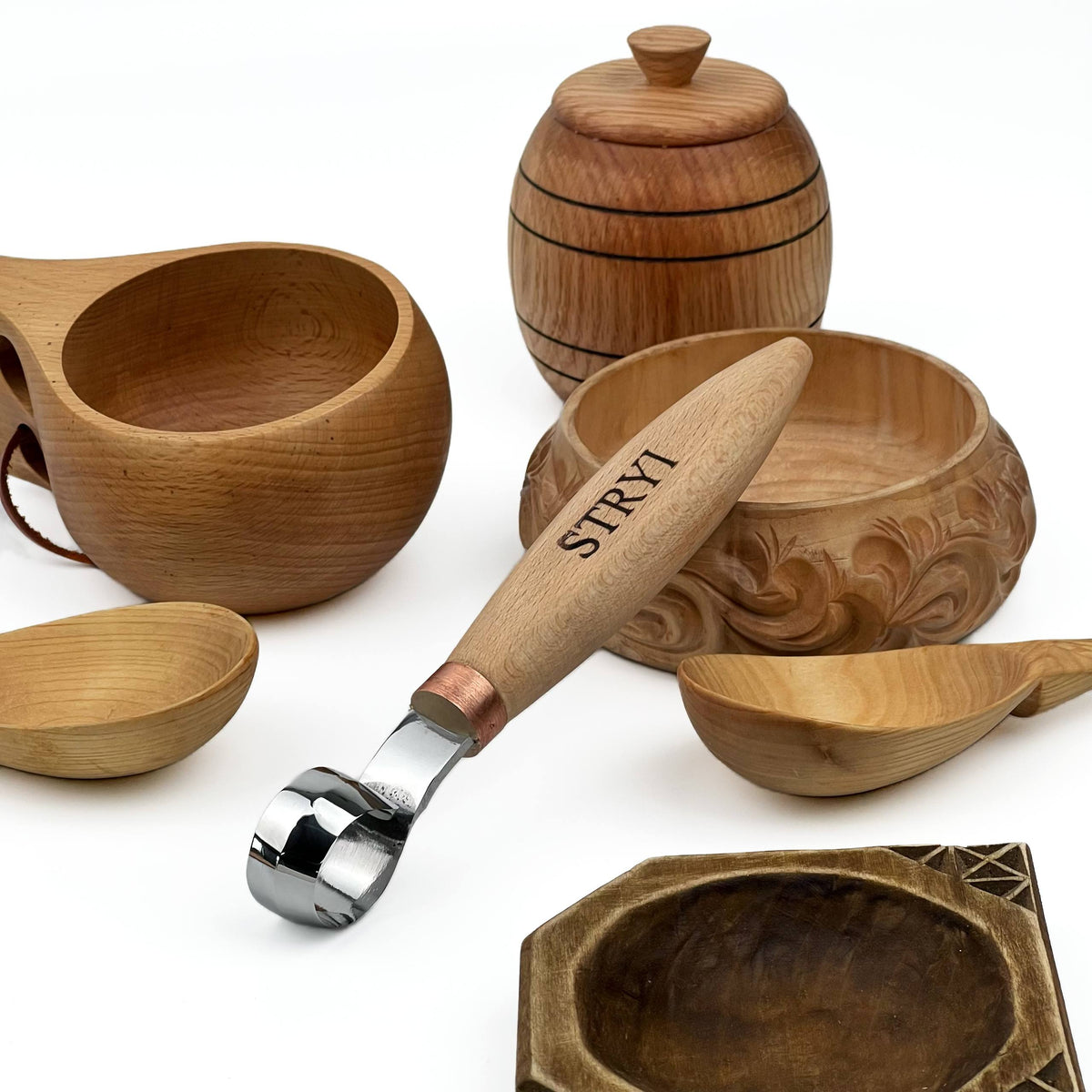 Hand-Forged Professional Round Scorp Carver Set (2-Piece / 3-Piece Kit)