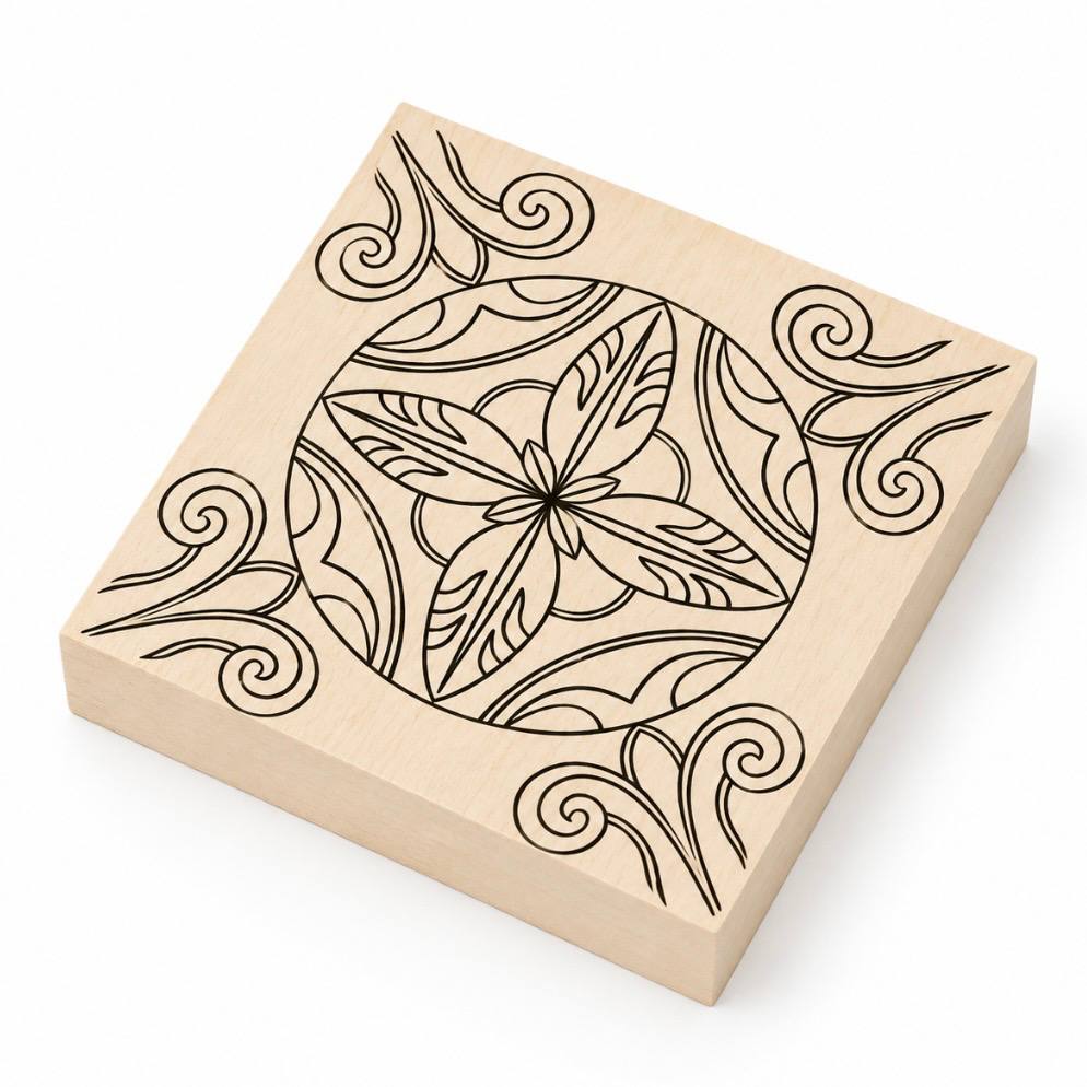 Basswood Blank 3.9x3.9x0.8" (100x100x20mm) STRYI with Chip Patterns