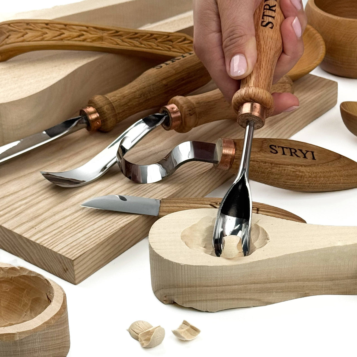 Spoon and kuksa carving kit, Bowl carving set, Stryi carving toolkit