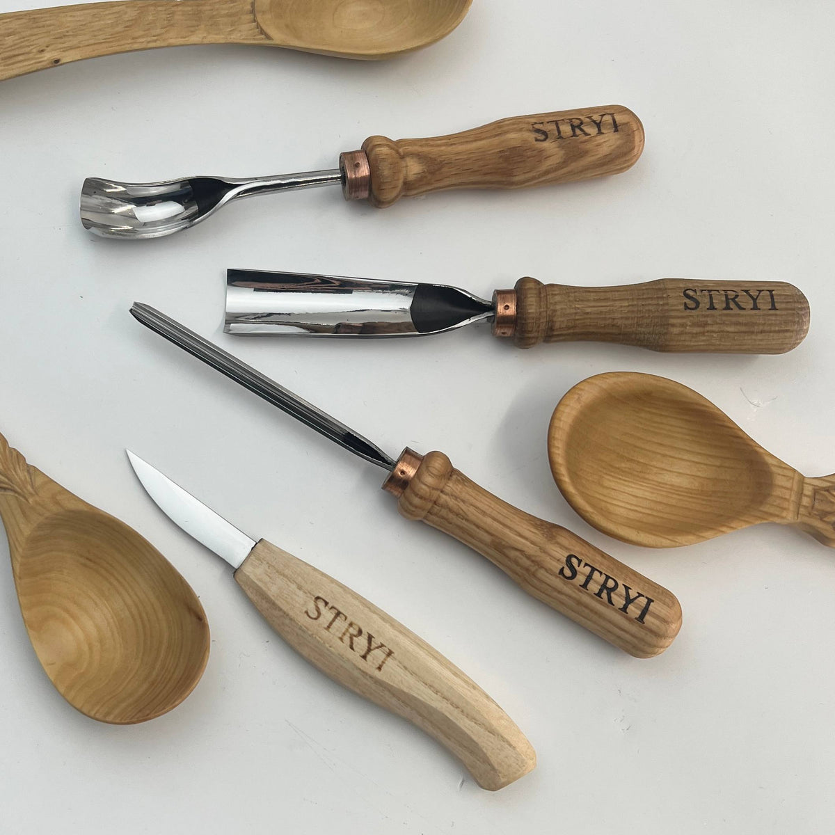 Wood carving kit for spoon making and bowl carving STRYI Profi, 4 pcs