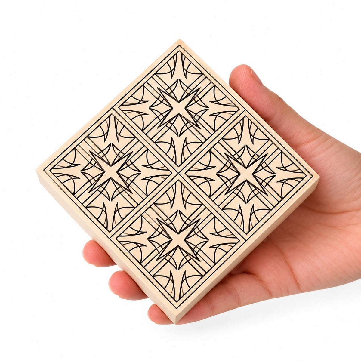 Basswood Blank 3.9x3.9x0.8" (100x100x20mm) STRYI with Chip Patterns