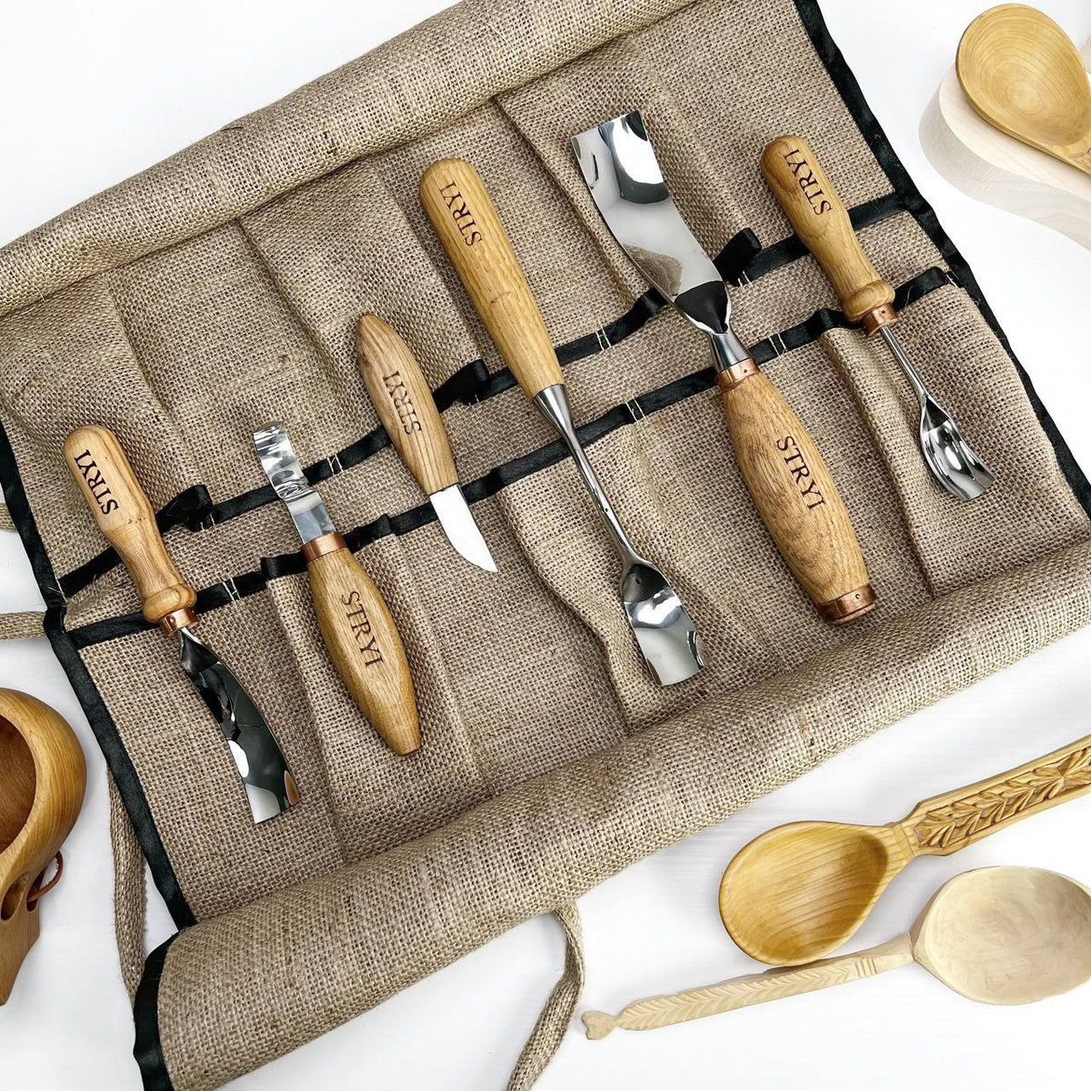 Bowl carving kit 6 pcs STRYI Profi, Bowl Gouges set, Spoon carving tools