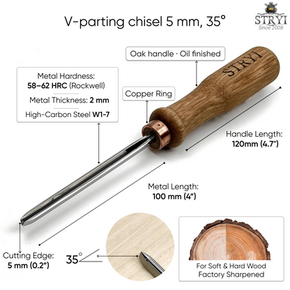 35° Narrow V-Parting Chisel | STRYI Profi Detailer