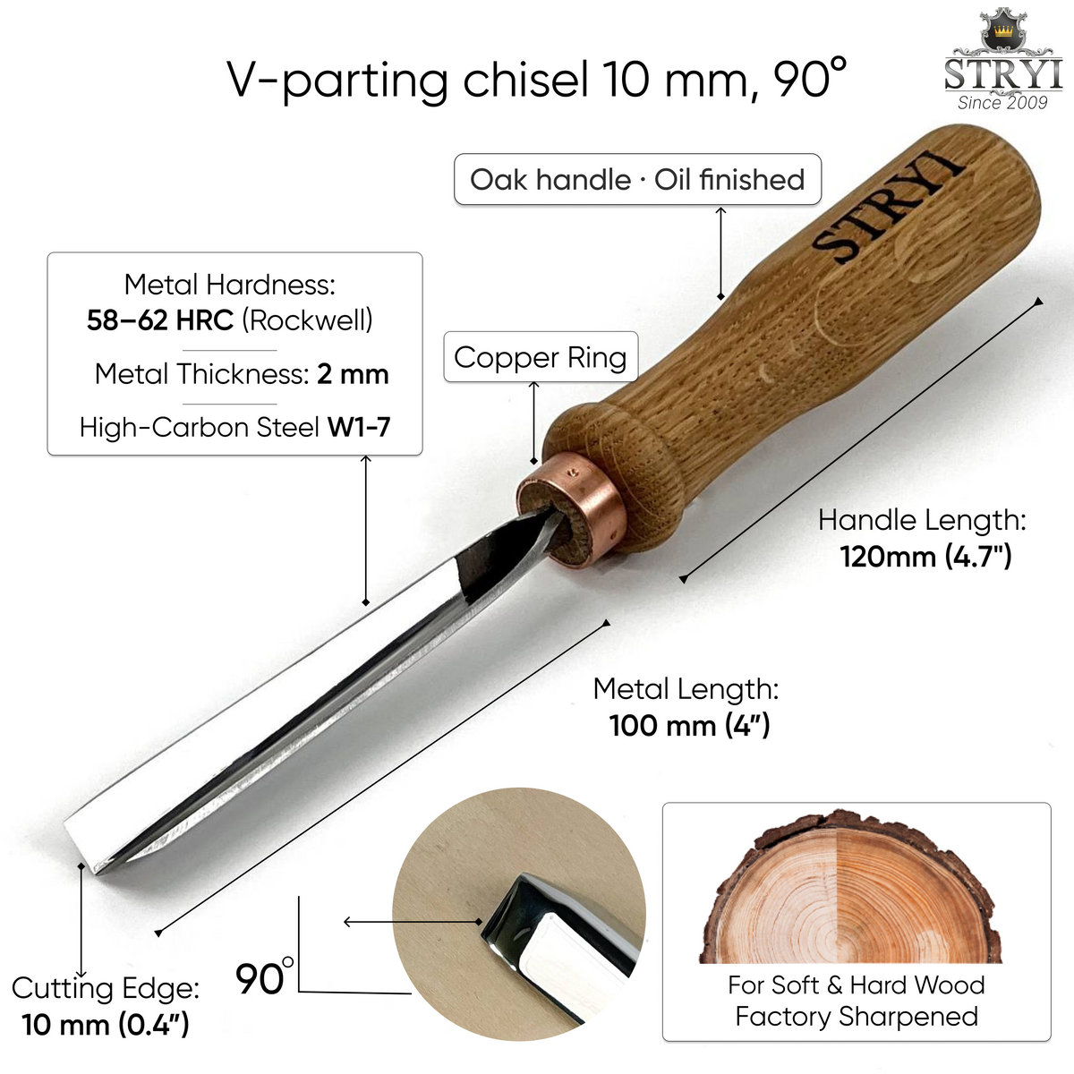 V-parting chisel 90 degrees, Wood carving tools STRYI Profi