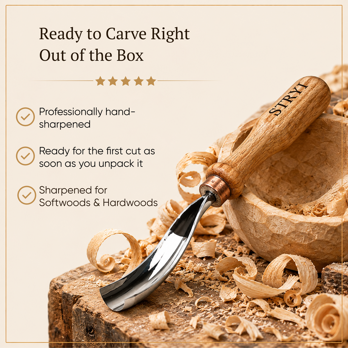 Bent Gouge Chisel, Sweep #9, STRYI Profi — for Relief and Bowl Carving