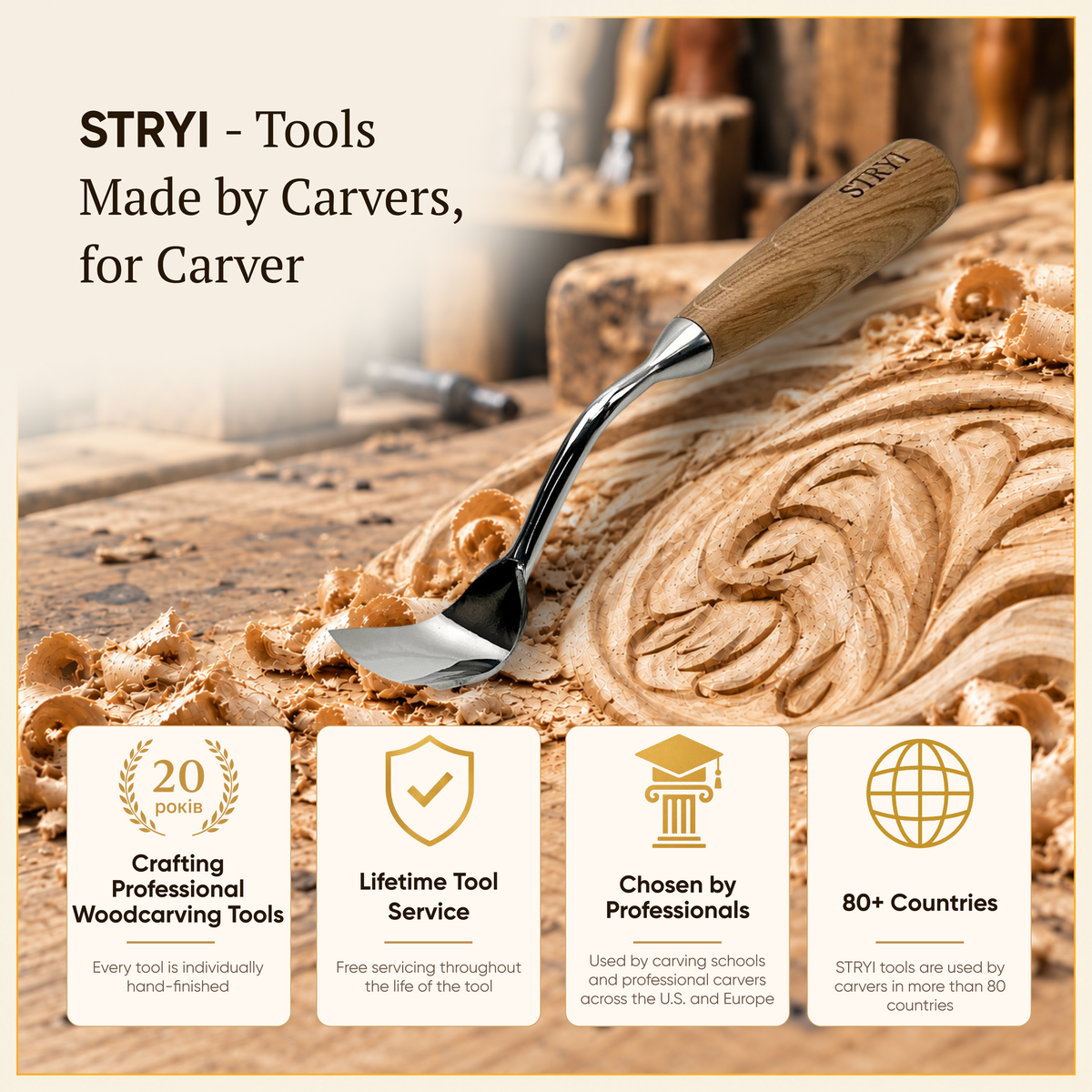 Scoop Chisel, Sweep #5, Deep Carving Large Gouge Profi — for Relief and Bowl Carving, Spoon Knife Making