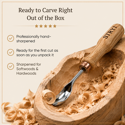 Curved Wood Chisel, Sweep #9, Short Bent Gouge — for Relief and Bowl Carving, Spoon Knife Making
