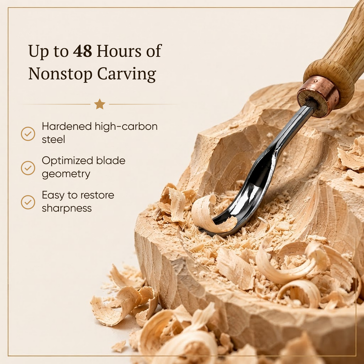 Curved Wood Chisel, Sweep #9, Short Bent Gouge — for Relief and Bowl Carving, Spoon Knife Making