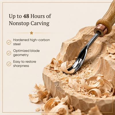 Curved Wood Chisel, Sweep #9, Short Bent Gouge — for Relief and Bowl Carving, Spoon Knife Making