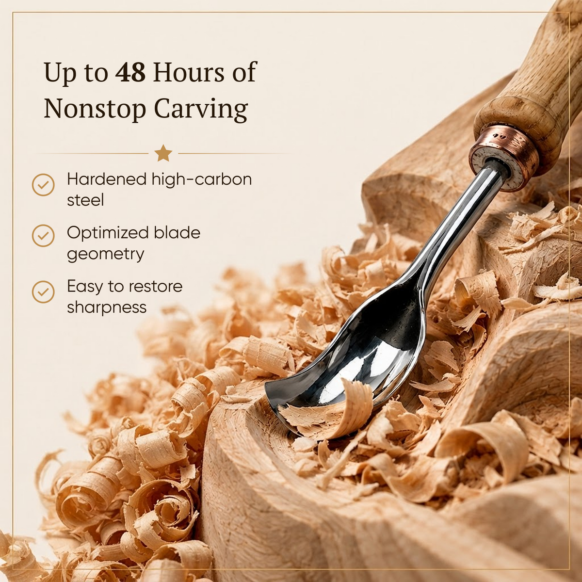 Curved Wood Chisel, Sweep #9, Short Bent Gouge — for Relief and Bowl Carving, Spoon Knife Making