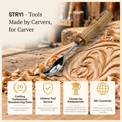 Curved Wood Chisel, Sweep #9, Short Bent Gouge — for Relief and Bowl Carving, Spoon Knife Making