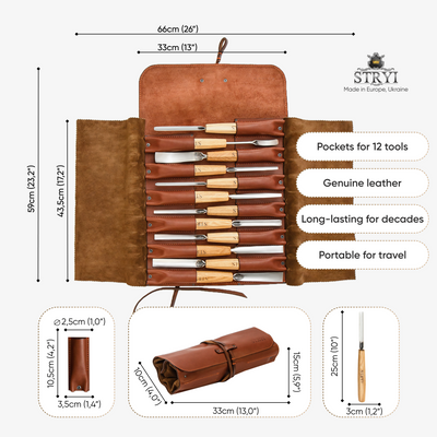 Genuine Leather Storage Roll-case  personalizated for storage carving tools, Gift for carver